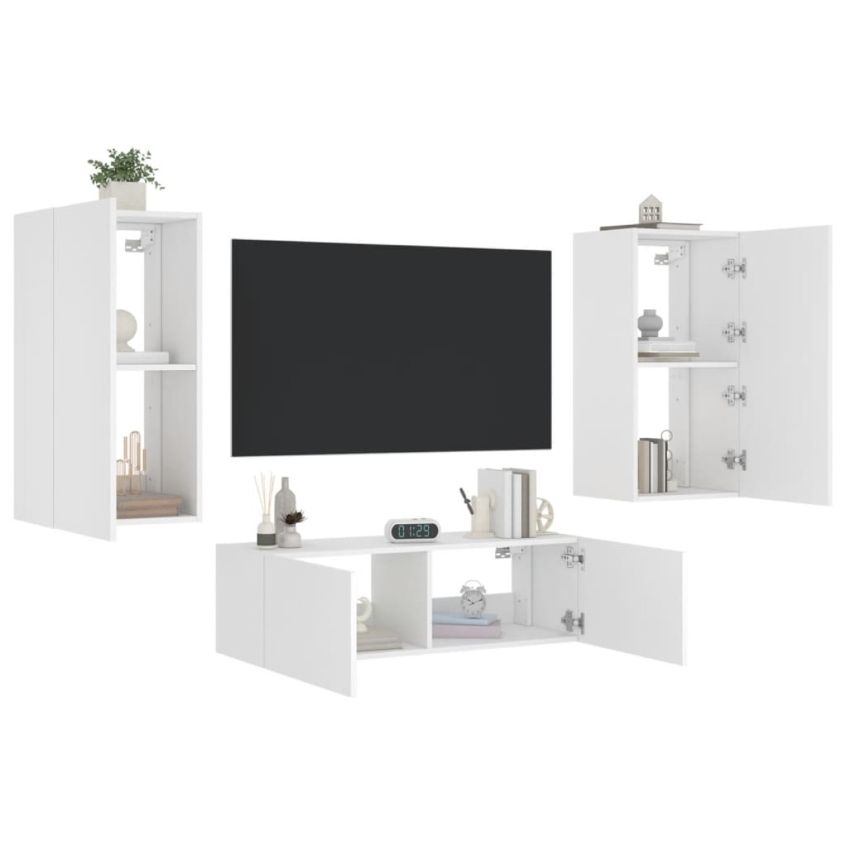 vidaXL Ντουλάπια Τηλεόρασης Τοίχου 3 Τεμ. με Φώτα LED Λευκά