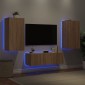vidaXL Ντουλάπια Τηλεόρασης Τοίχου 3 Τεμ. με Φώτα LED Sonoma Δρυς