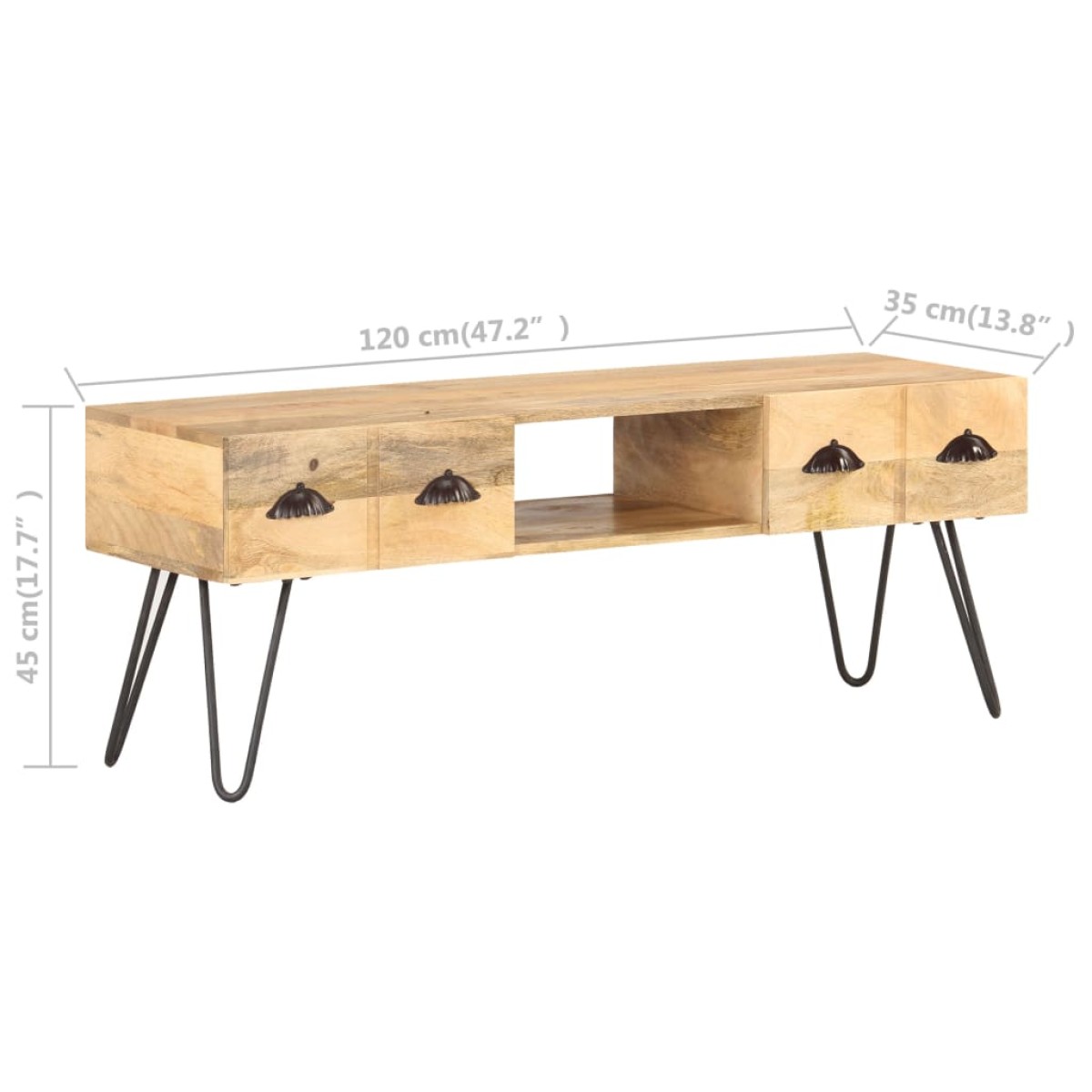 vidaXL Έπιπλο Τηλεόρασης 120 x 35 x 45 εκ. από Μασίφ Ξύλο Μάνγκο