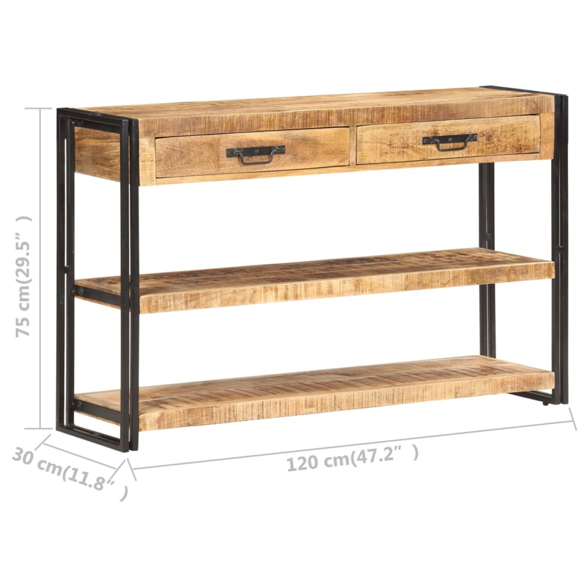 vidaXL Κονσόλα 120 x 30 x 75 εκ. από Μασίφ Ακατέργαστο Ξύλο Μάνγκο