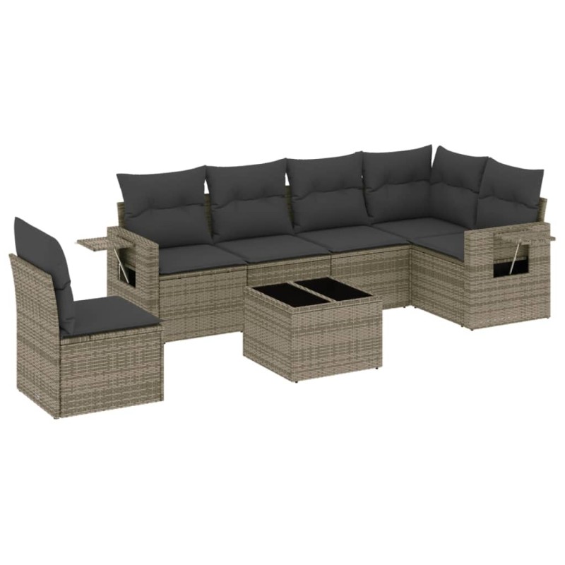 vidaXL Σετ Σαλονιού Κήπου 7 τεμ. Γκρι Συνθετικό Ρατάν με Μαξιλάρια