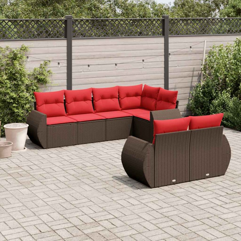 vidaXL Σετ Καναπέδων Κήπου 7 Τεμαχίων με Μαξιλάρια από Καφέ Συνθετικό Ρατάν