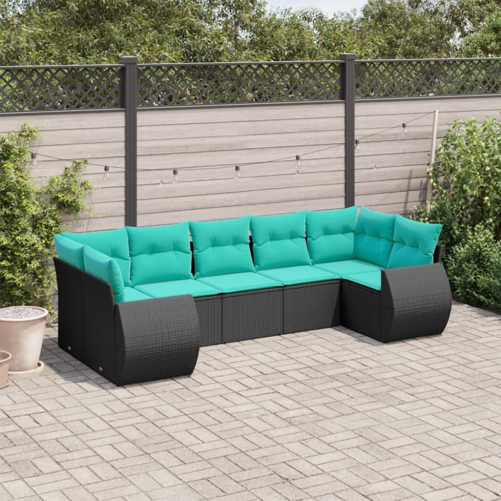 vidaXL Σετ Καναπέδων Κήπου 7 Τεμαχίων με Μαξιλάρια από Μαύρο Συνθετικό Ρατάν