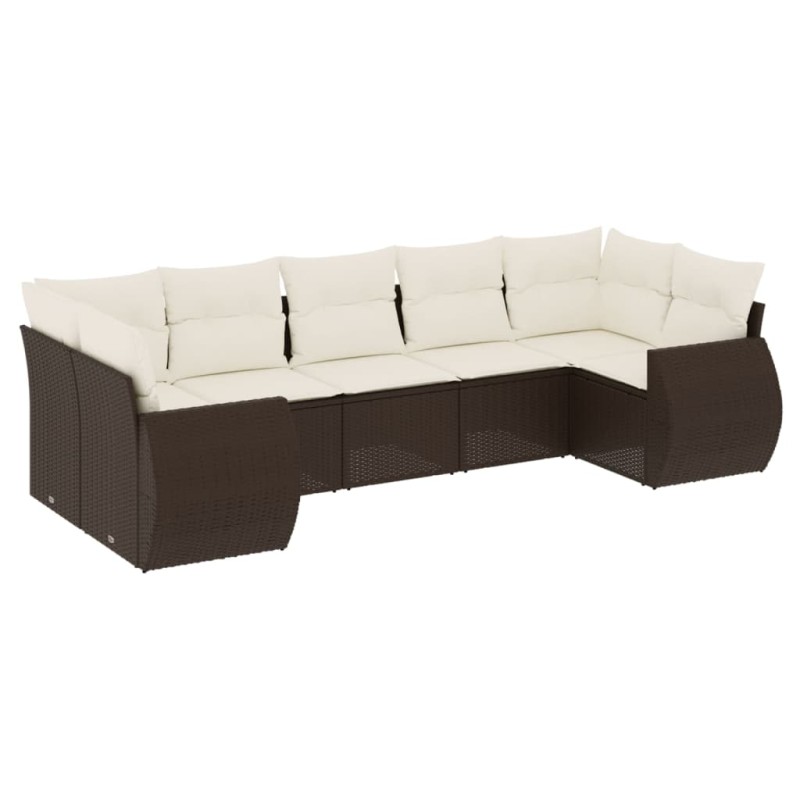 vidaXL Σαλόνι Κήπου Σετ 7 Τεμαχίων Καφέ Συνθετικό Ρατάν με Μαξιλάρια