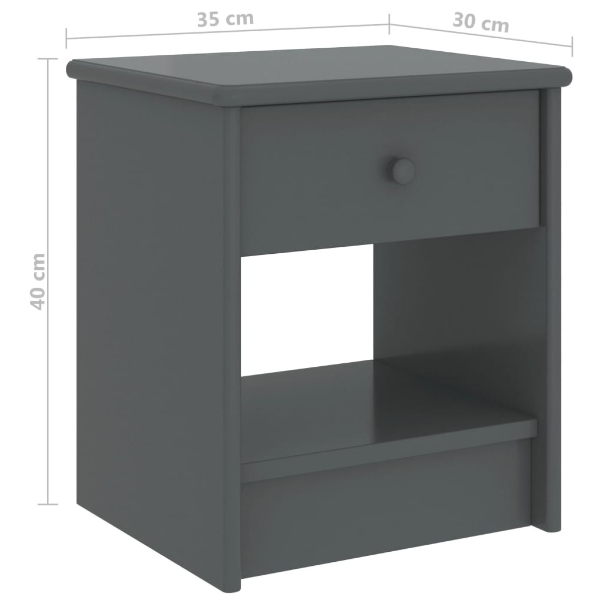 vidaXL Κομοδίνο Σκούρο Γκρι 35 x 30 x 40 εκ. Μασίφ Ξύλο Πεύκου