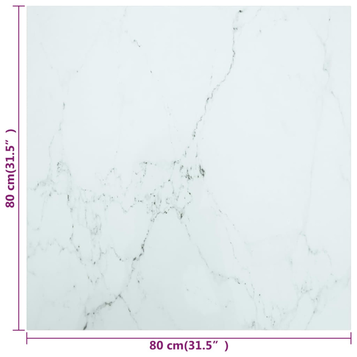 vidaXL Επιφάνεια Τραπεζιού Λευκή 80x80εκ 6 χιλ Ψημ. Γυαλί Μαρμ. Σχέδιο