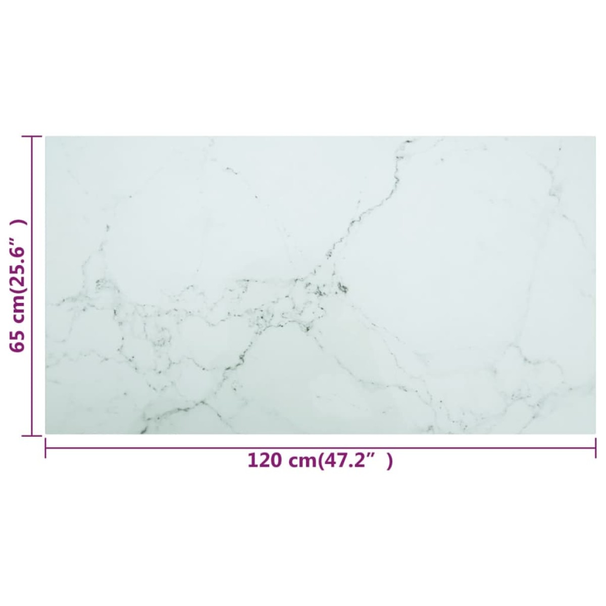 vidaXL Επιφάνεια Τραπεζιού Λευκή 120x65εκ 8χιλ Ψημ. Γυαλί Μαρμ. Σχέδιο