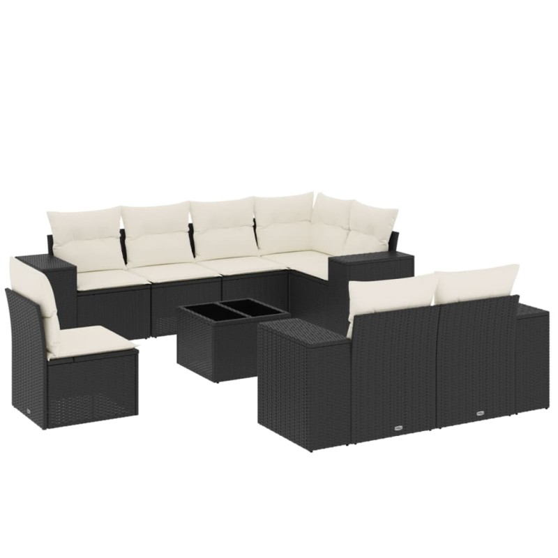 vidaXL Σαλόνι Κήπου Σετ 9 Τεμαχίων Μαύρο από Συνθ. Ρατάν με Μαξιλάρια