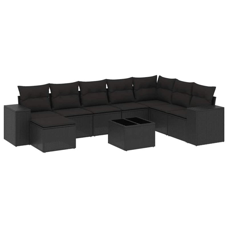 vidaXL Σαλόνι Κήπου Σετ 9 Τεμαχίων Μαύρο από Συνθ. Ρατάν με Μαξιλάρια