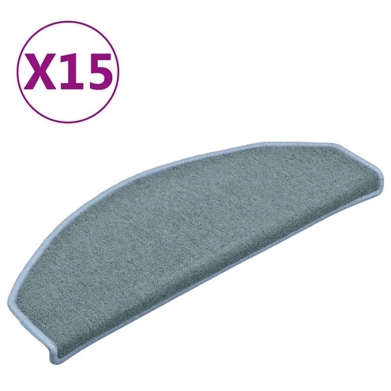vidaXL Πατάκια Σκαλοπατιών 15 τεμ. 65x24x4 εκ. Θαλασσί Ημίστρογγυλά Μεγάλα