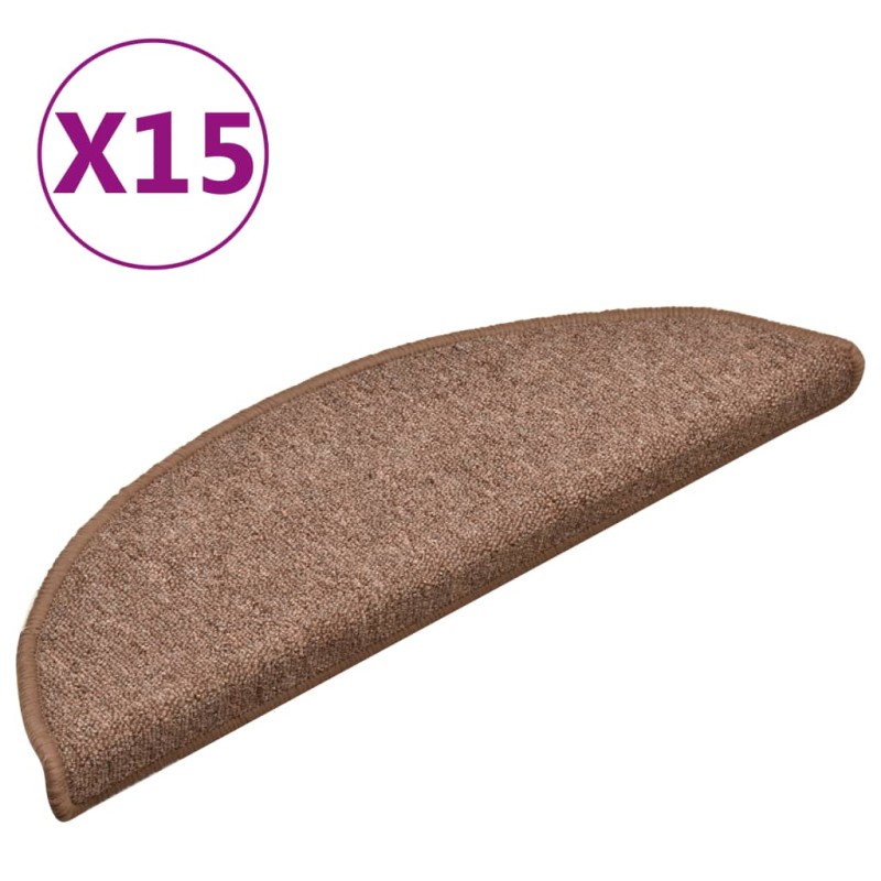 vidaXL Πατάκια Σκάλας Μοκέτα 15 τεμ. Καφέ 56 x 17 x 3 εκ.