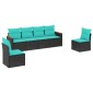 vidaXL Σετ Καναπέδων Κήπου 6 Τεμαχίων με Μαξιλάρια από Μαύρο Συνθετικό Ρατάν