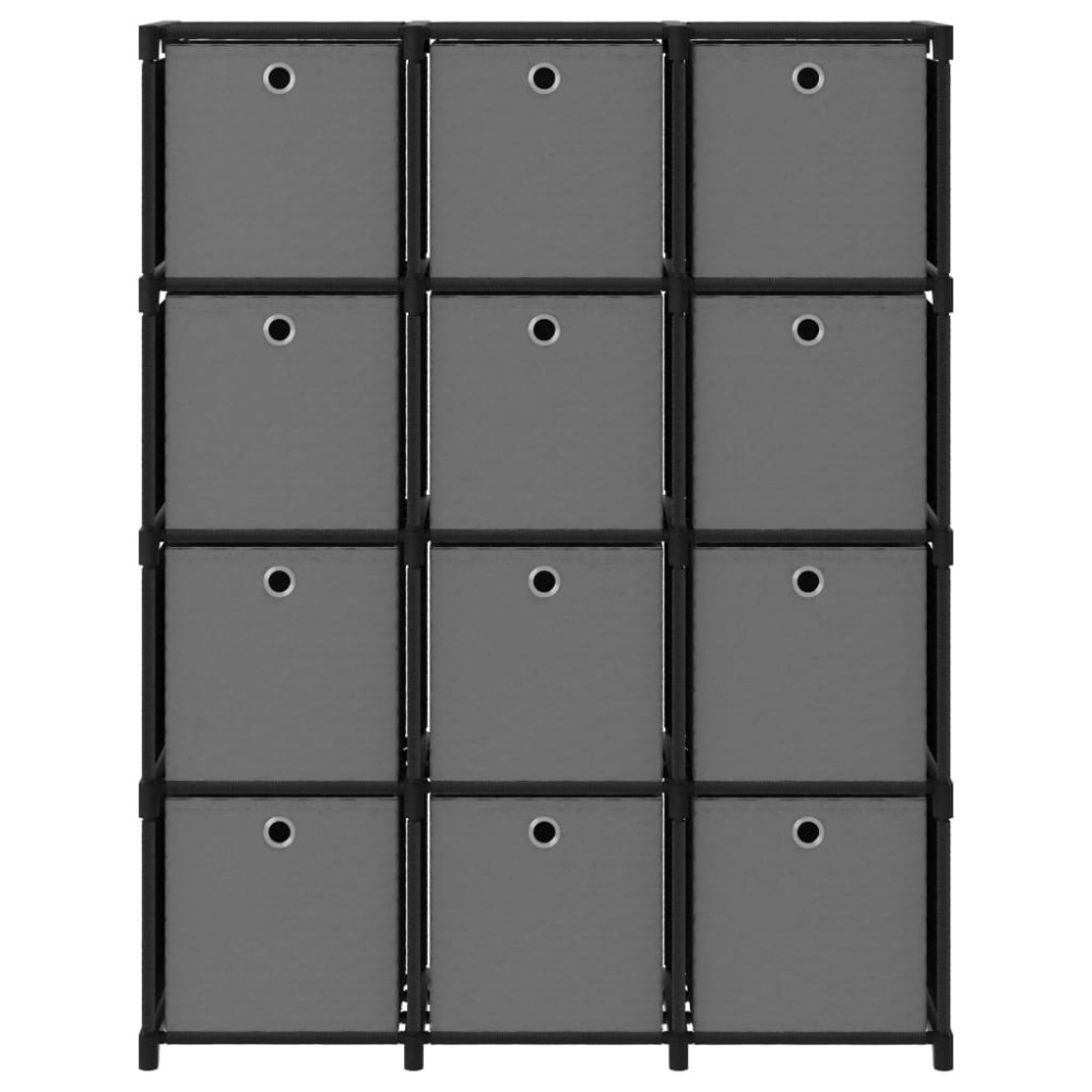 vidaXL Ραφιέρα με 12 Κύβους & Κουτιά Μαύρη 103x30x141 εκ. Υφασμάτινη