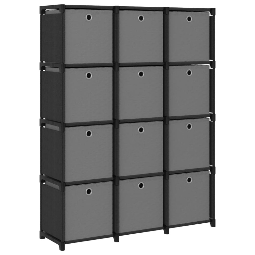 vidaXL Ραφιέρα με 12 Κύβους & Κουτιά Μαύρη 103x30x141 εκ. Υφασμάτινη