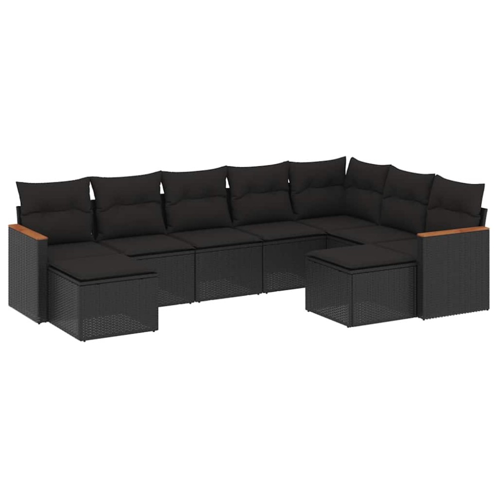 vidaXL Σαλόνι Κήπου Σετ 9 Τεμαχίων Μαύρο από Συνθ. Ρατάν με Μαξιλάρια