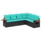 vidaXL Καναπές Σετ 6 Τεμαχίων Μαύρο Συνθετικό Ρατάν με Μαξιλάρια