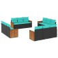 vidaXL Σετ Καναπέδων Κήπου 12 Τεμαχίων με Μαξιλάρια από Μαύρο Συνθετικό Ρατάν