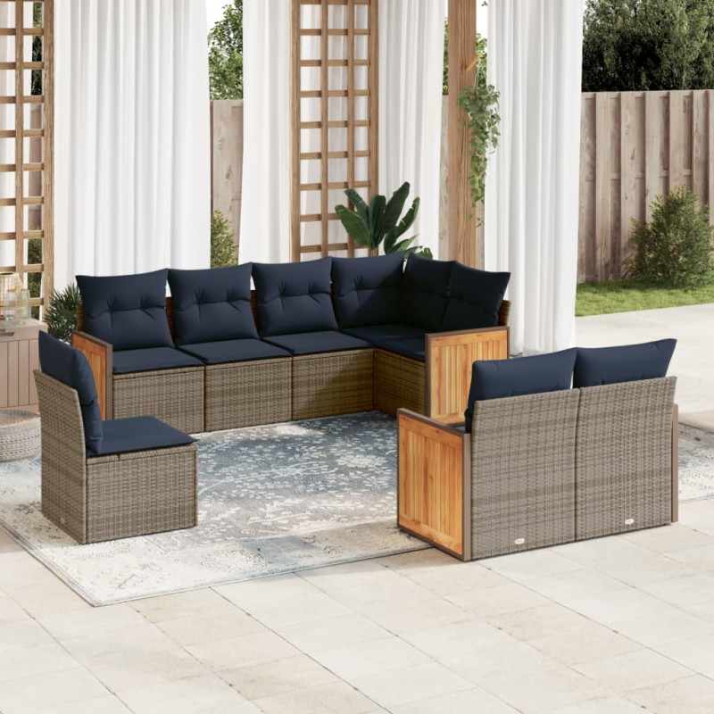vidaXL Σετ Καναπέδων Κήπου 8 Τεμαχίων με Μαξιλάρια Γκρι από Συνθετικό Ρατάν