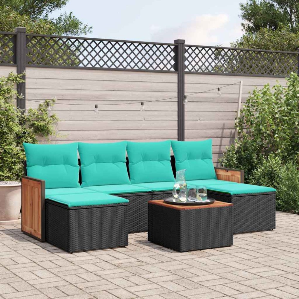 vidaXL Σετ Καναπέδων Κήπου 7 Τεμαχίων με Μαξιλάρια από Μαύρο Συνθετικό Ρατάν