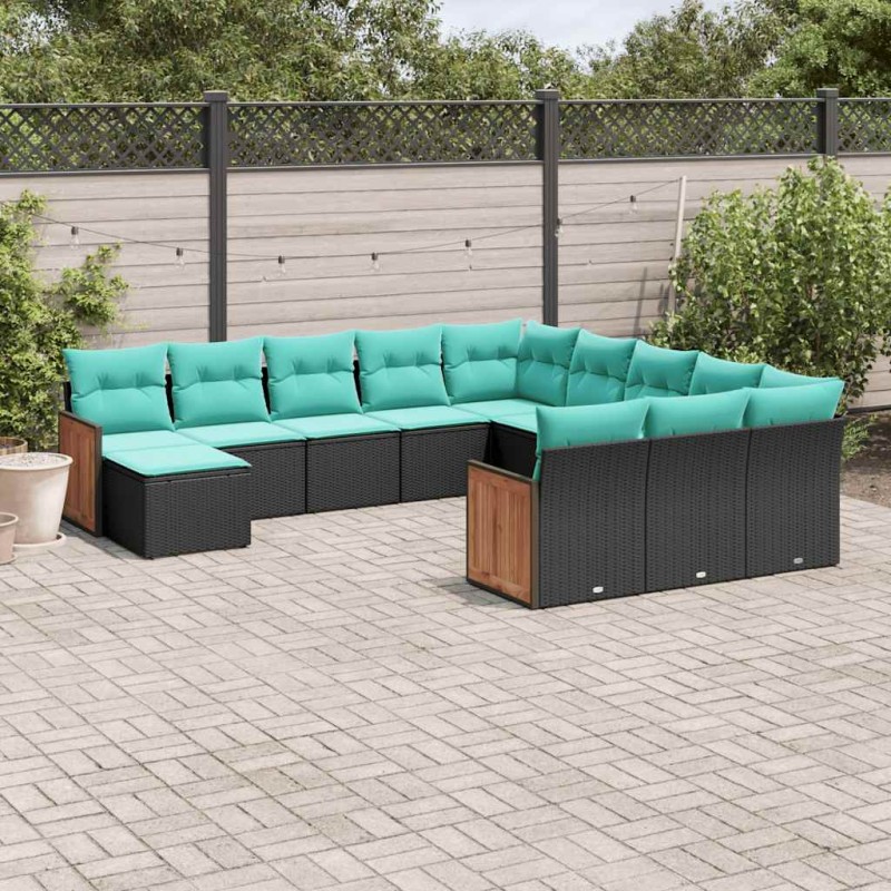 vidaXL Σετ Καναπέδων Κήπου 12 Τεμαχίων με Μαξιλάρια από Μαύρο Συνθετικό Ρατάν