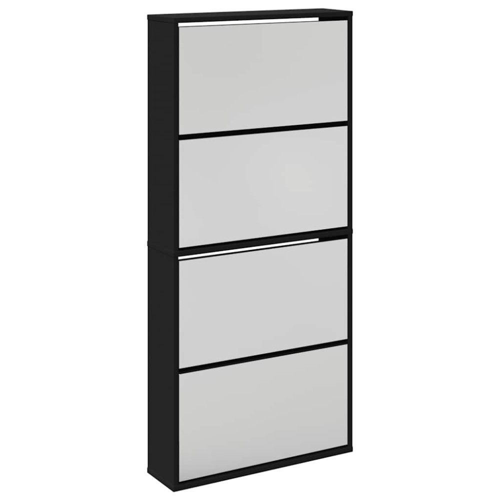 vidaXL Παπουτσοθήκη με Καθρέφτη 4 Επιπέδων Μαύρη 63 x 17 x 134 εκ.
