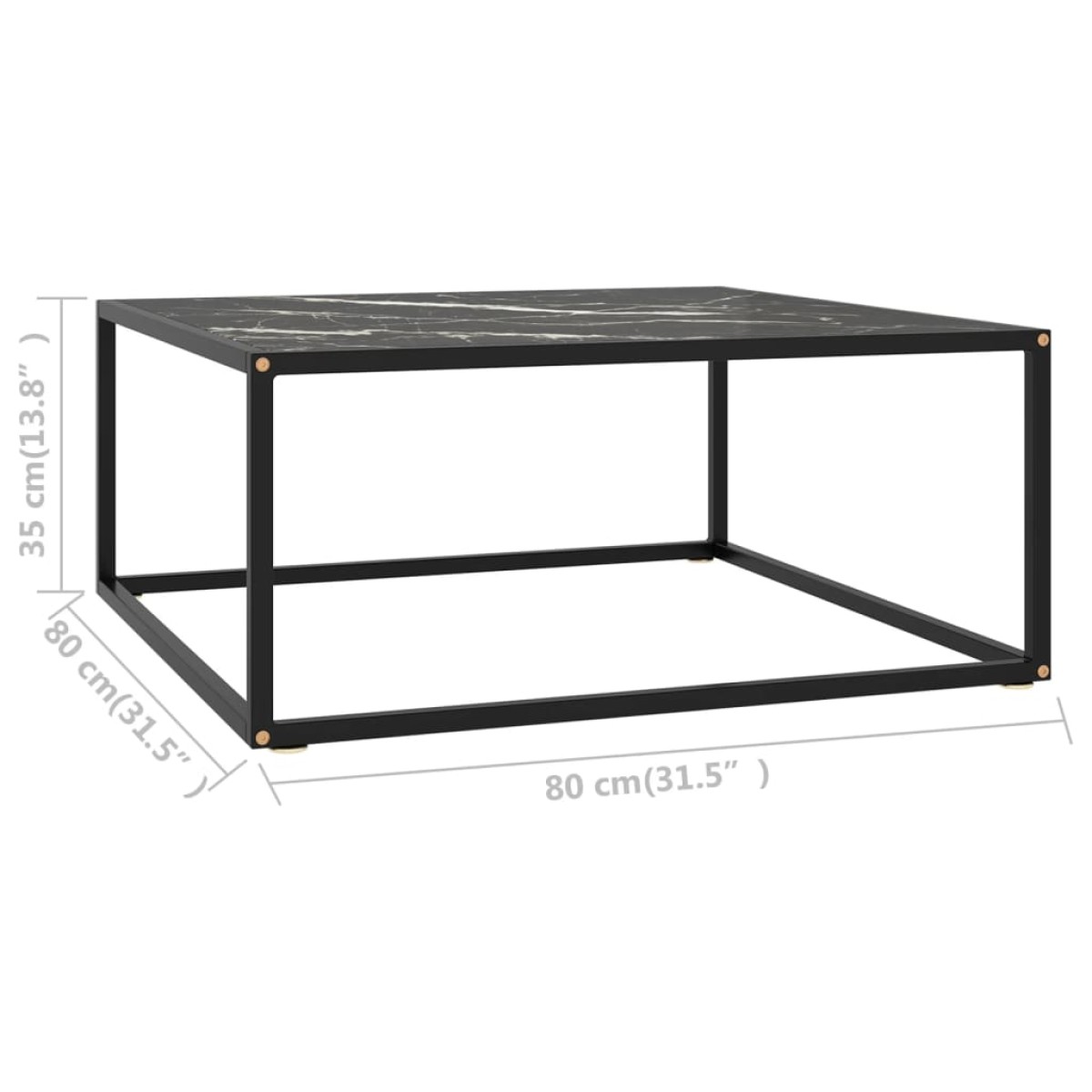 vidaXL Τραπεζάκι Σαλονιού Μαύρο 80x80x35 εκ. Μαύρο Γυαλί Όψη Μαρμάρου