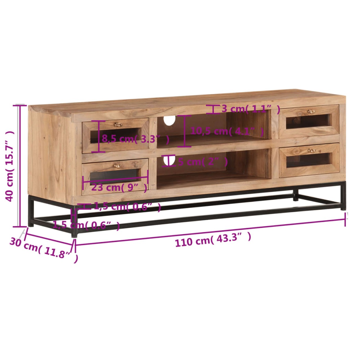 vidaXL Έπιπλο Τηλεόρασης 110 x 30 x 40 εκ. από Μασίφ Ξύλο Ακακίας