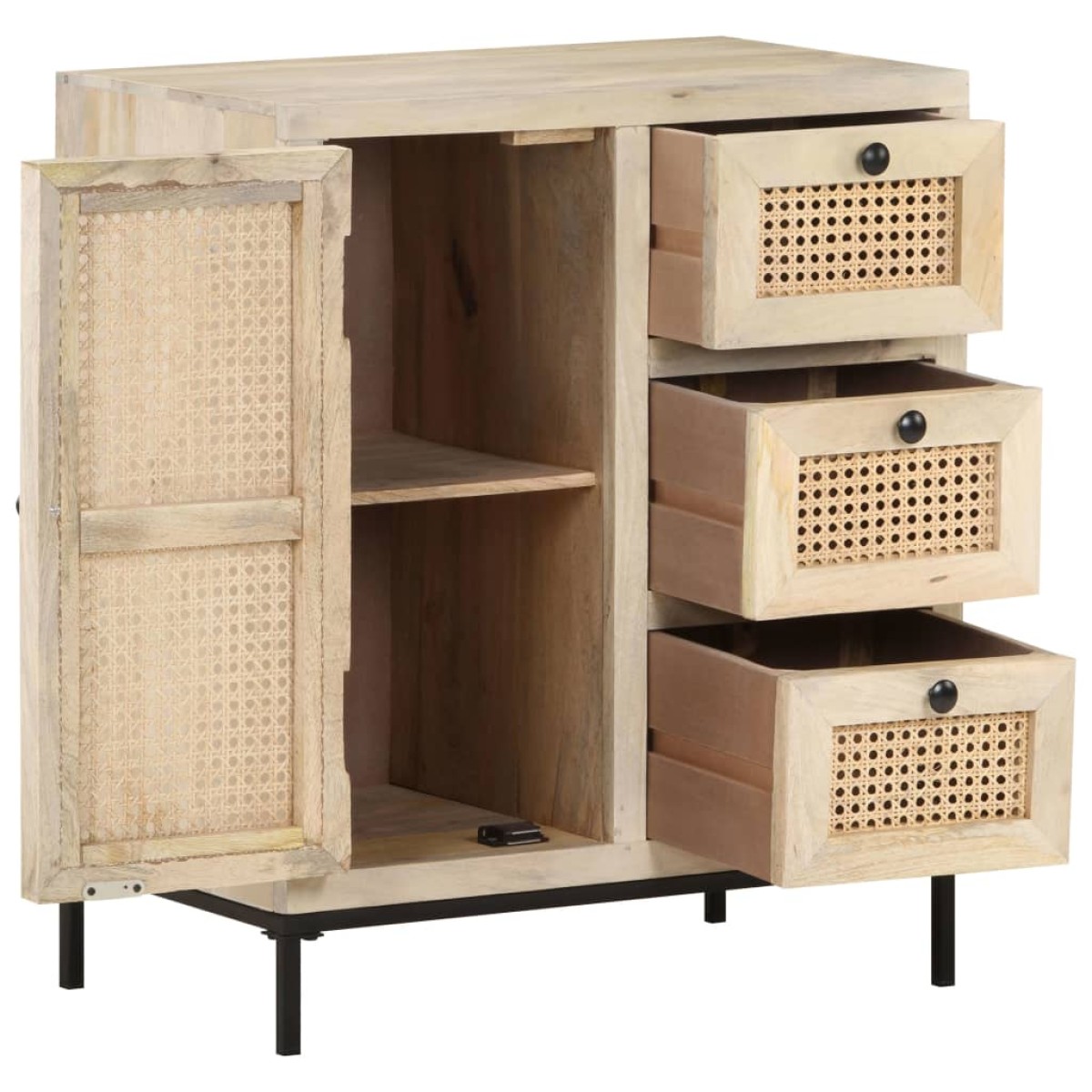 vidaXL Ντουλάπι 60x35x70 εκ. Μασίφ Ξύλο Μάνγκο και Φυσικό Ζαχαροκάλαμο