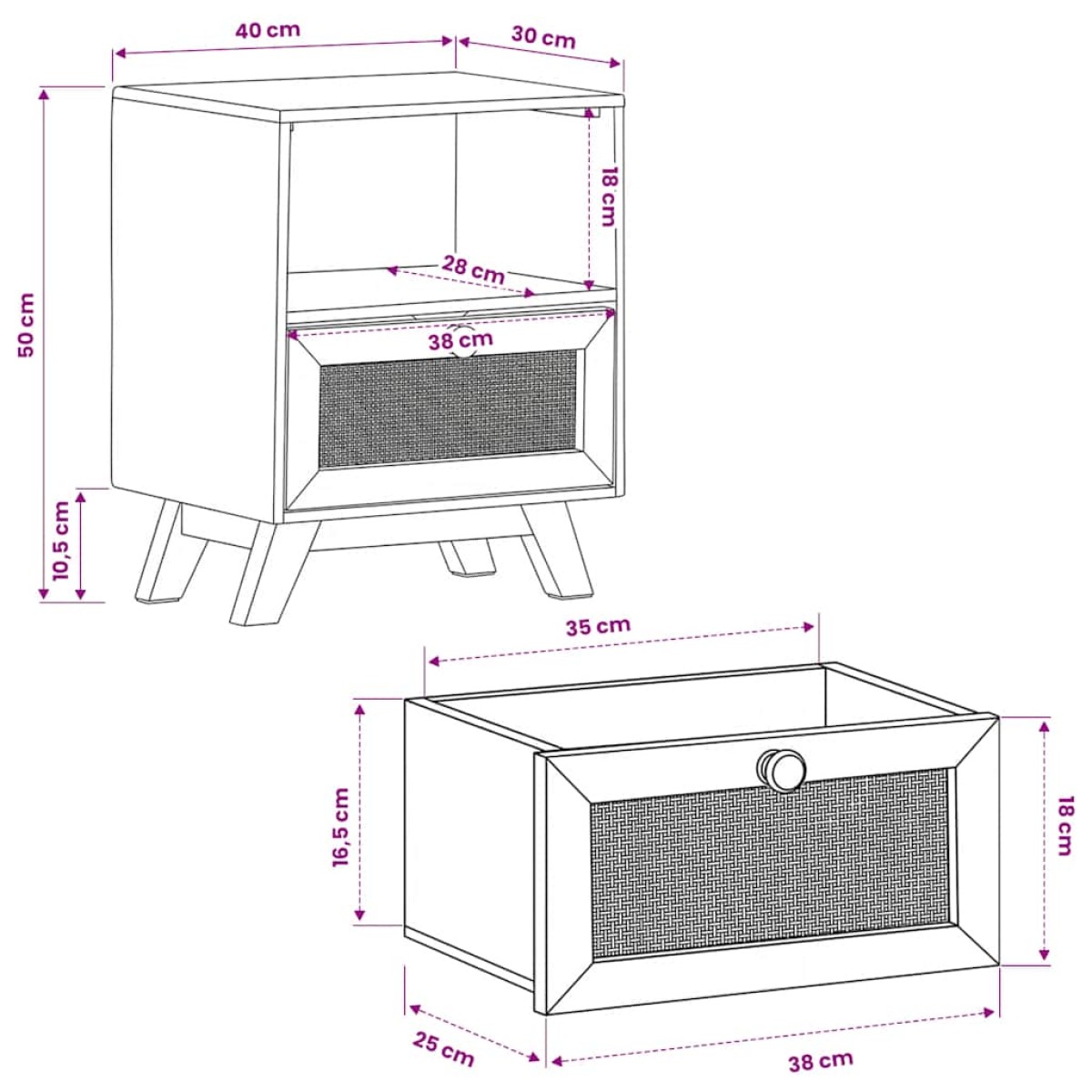 vidaXL Κομοδίνο 40 x 30 x 50 εκ. από Μασίφ Ξύλο Μάνγκο