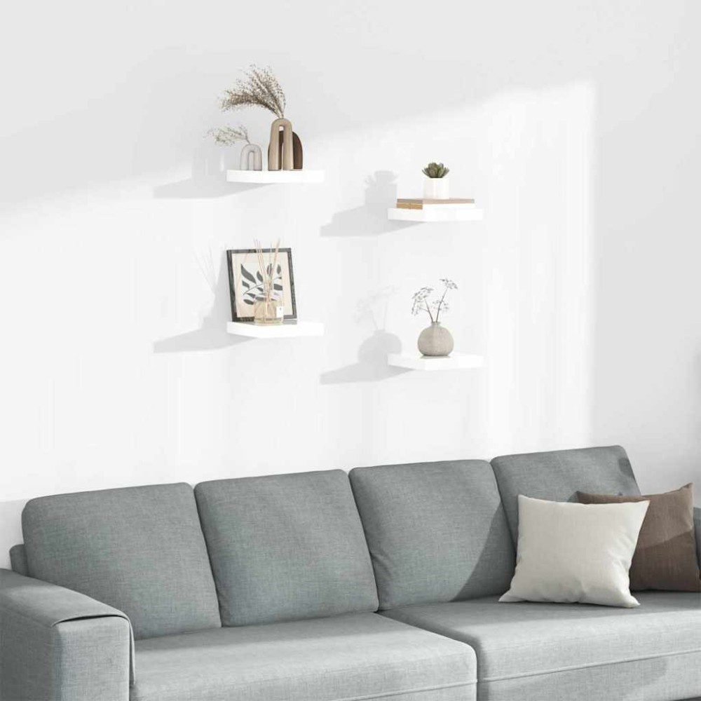 vidaXL Ράφια Τοίχου Γυαλιστερά Άσπρα 4 Τεμάχια 23x23,5x3,8 εκ. MDF