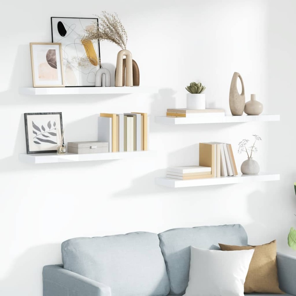vidaXL Ράφια Τοίχου Γυαλιστερά Άσπρα 4 Τεμάχια 90x23,5x3,8 εκ. MDF