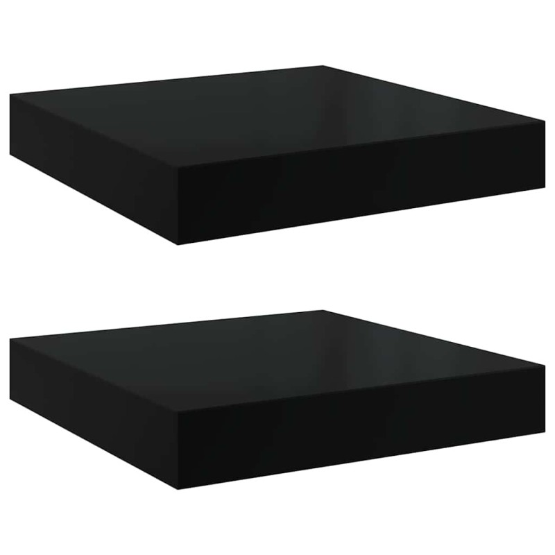 vidaXL Ράφια Τοίχου Γυαλιστερά Μαύρα 2 Τεμάχια 23x23,5x3,8 εκ. MDF