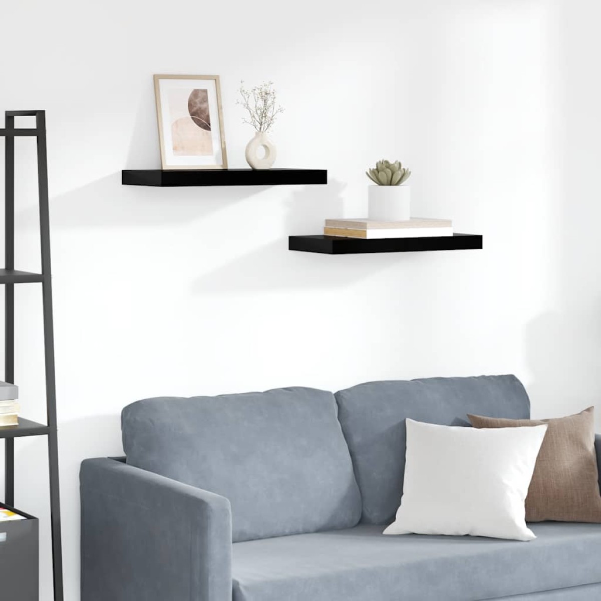 vidaXL Ράφια Τοίχου Γυαλιστερά Μαύρα 2 Τεμάχια 50x23x3,8 εκ. MDF
