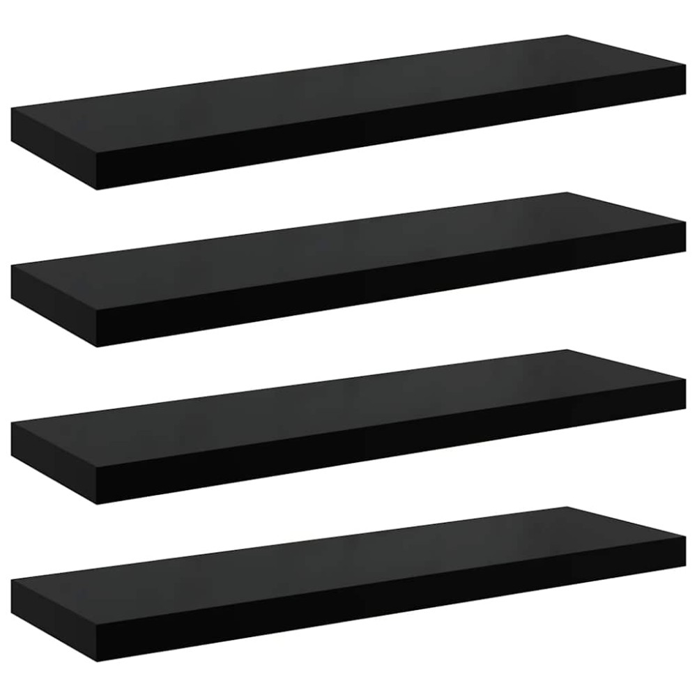 vidaXL Ράφια Τοίχου 4 τεμ. Γυαλιστερό Μαύρο 90 x 23,5 x 3,8 εκ. MDF