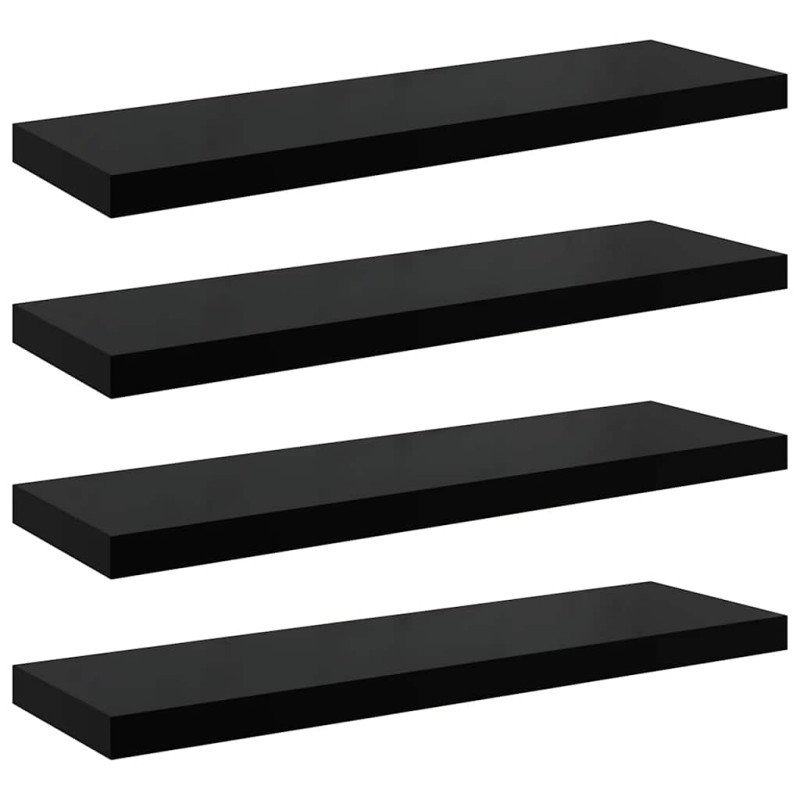 vidaXL Ράφια Τοίχου 4 τεμ. Γυαλιστερό Μαύρο 90 x 23,5 x 3,8 εκ. MDF