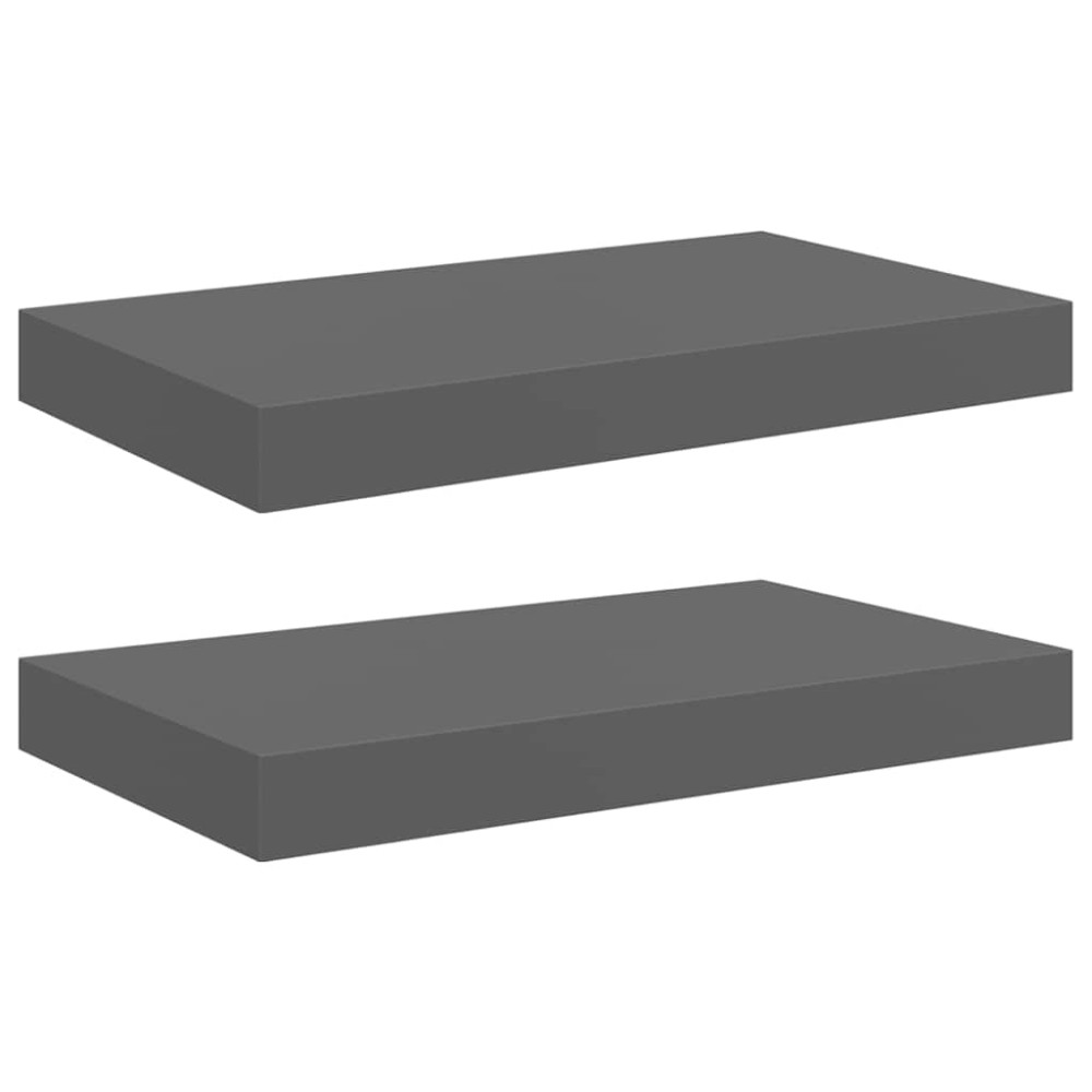 vidaXL Ράφια Τοίχου Γυαλιστερά Γκρι 2 Τεμάχια 40x23,5x3,8 εκ. MDF
