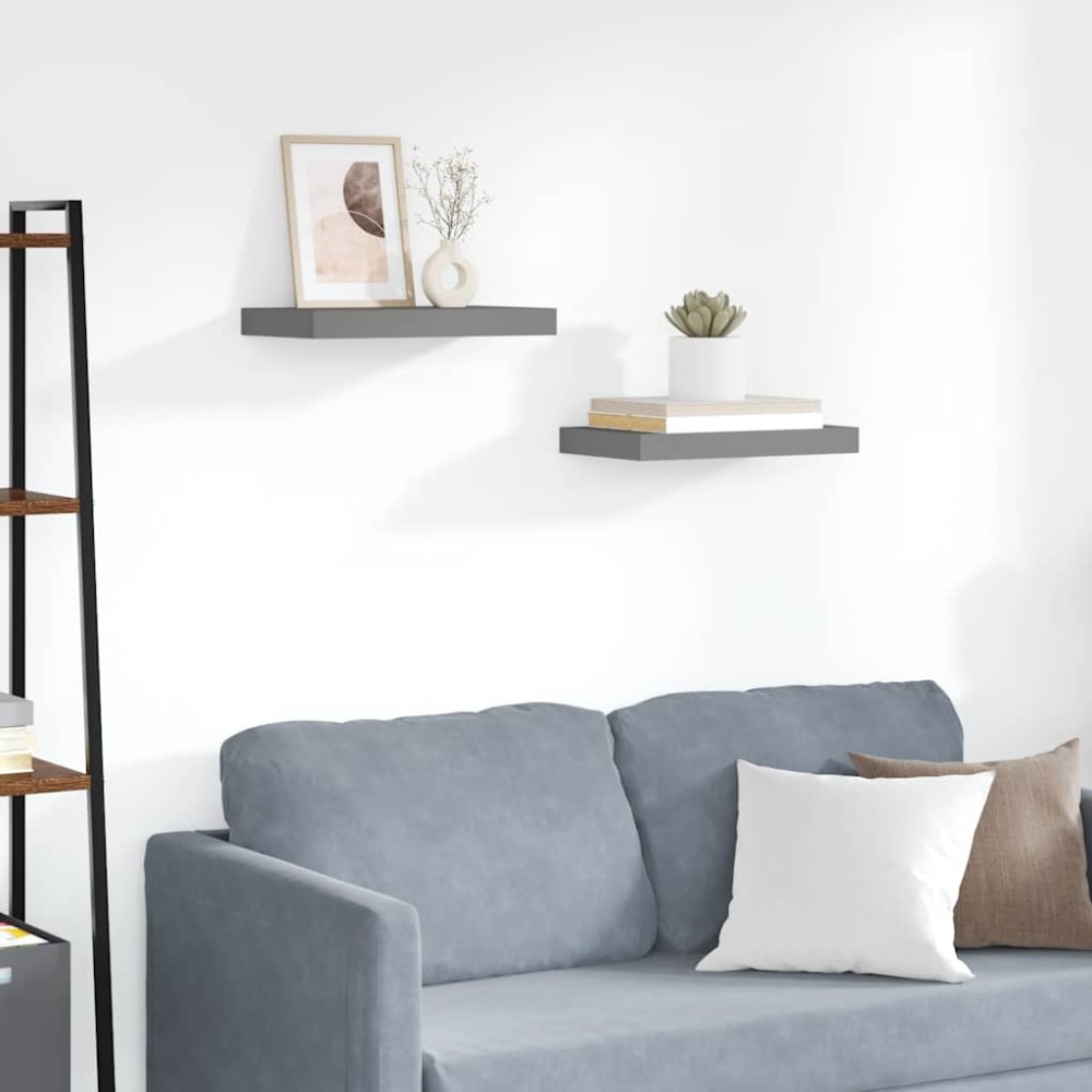 vidaXL Ράφια Τοίχου Γυαλιστερά Γκρι 2 Τεμάχια 40x23,5x3,8 εκ. MDF