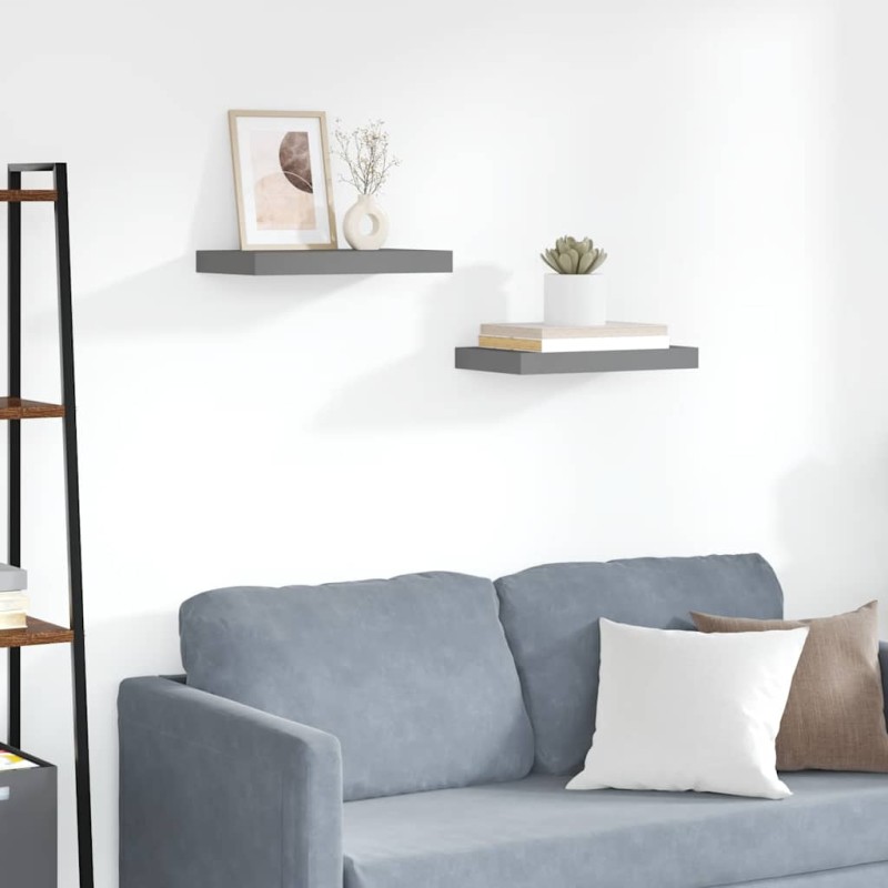 vidaXL Ράφια Τοίχου Γυαλιστερά Γκρι 2 Τεμάχια 40x23,5x3,8 εκ. MDF