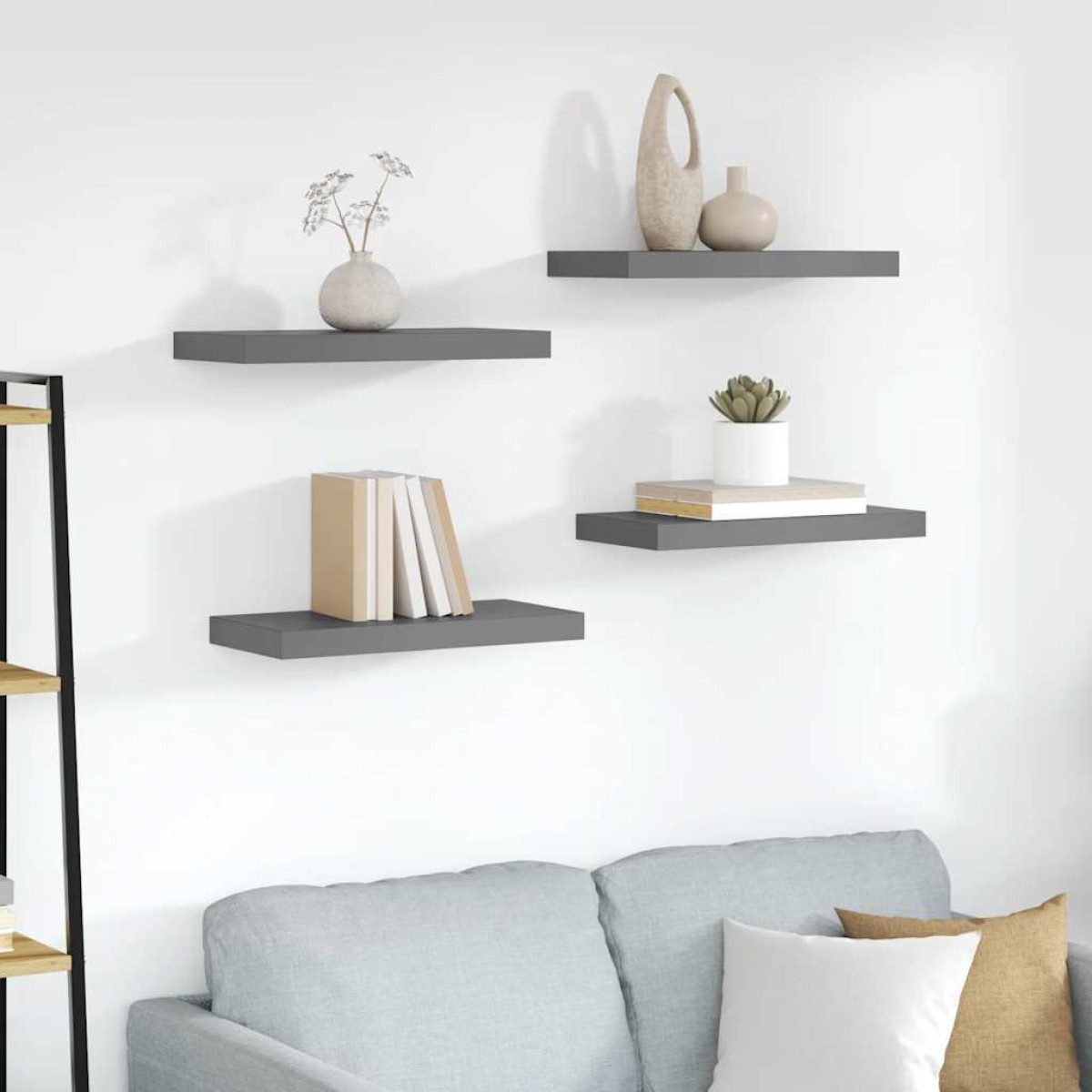 vidaXL Ράφια Τοίχου Γυαλιστερά Γκρι 4 Τεμάχια 50x23x3,8 εκ. MDF