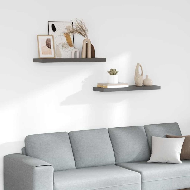 vidaXL Ράφια Τοίχου Γυαλιστερά Γκρι 2 Τεμάχια 80x23,5x3,8 εκ. MDF