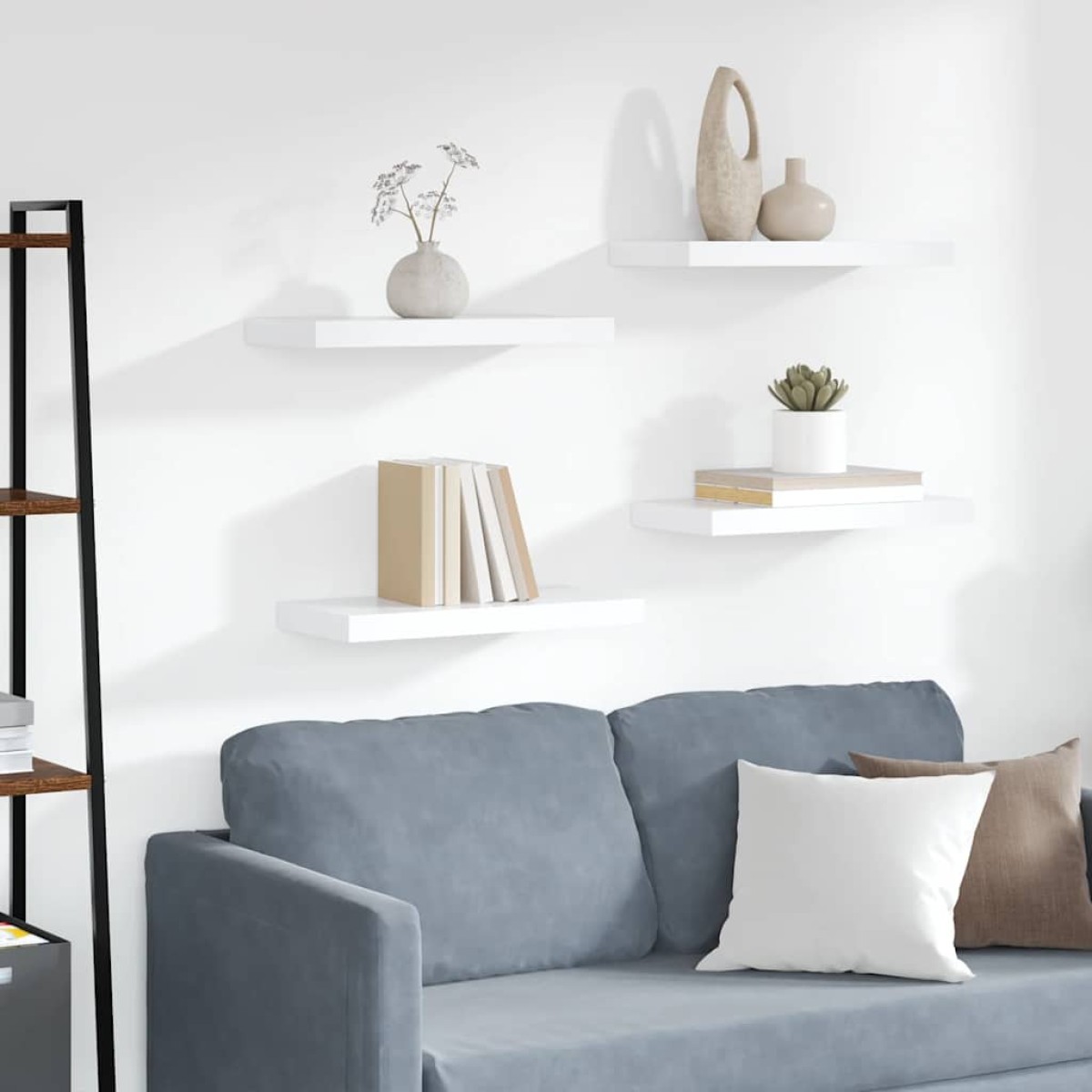 vidaXL Ράφια Τοίχου 4 τεμ. Λευκά 50 x 23 x 3,8 εκ. MDF
