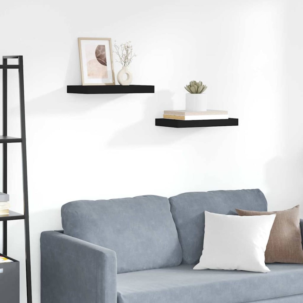 vidaXL Ράφια Τοίχου 2 τεμ. Μαύρα 40x23,5x3,8 εκ. MDF