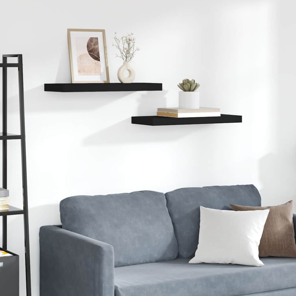 vidaXL Ράφια Τοίχου 2 τεμ. Μαύρα 60x23,5x3,8 εκ. MDF