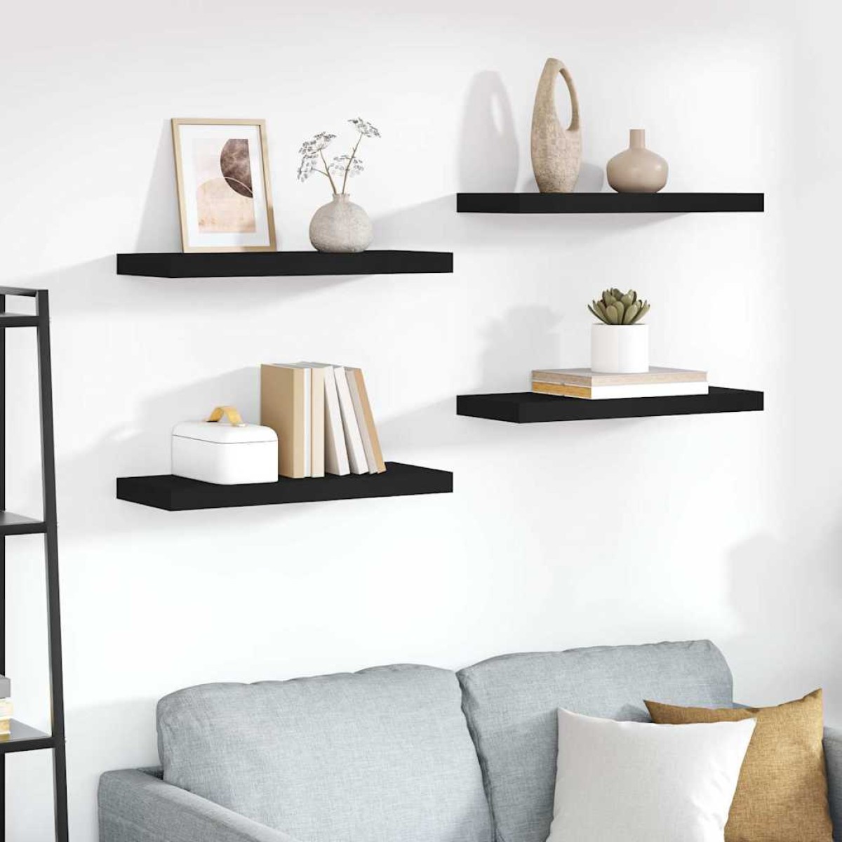 vidaXL Ράφια Τοίχου 4 τεμ. Μαύρα 60x23,5x3,8 εκ. MDF
