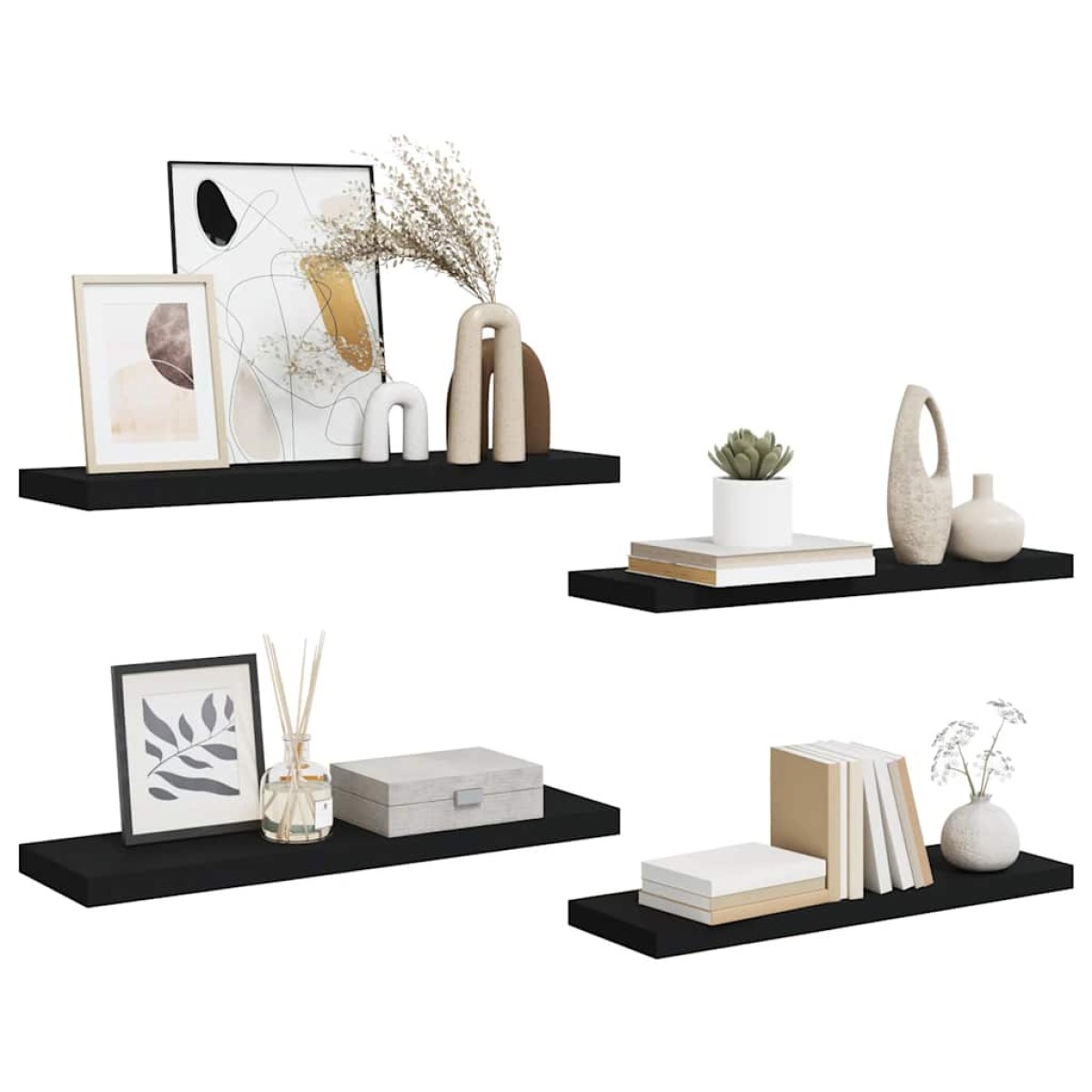 vidaXL Ράφια Τοίχου 4 τεμ. Μαύρα 80x23,5x3,8 εκ. MDF