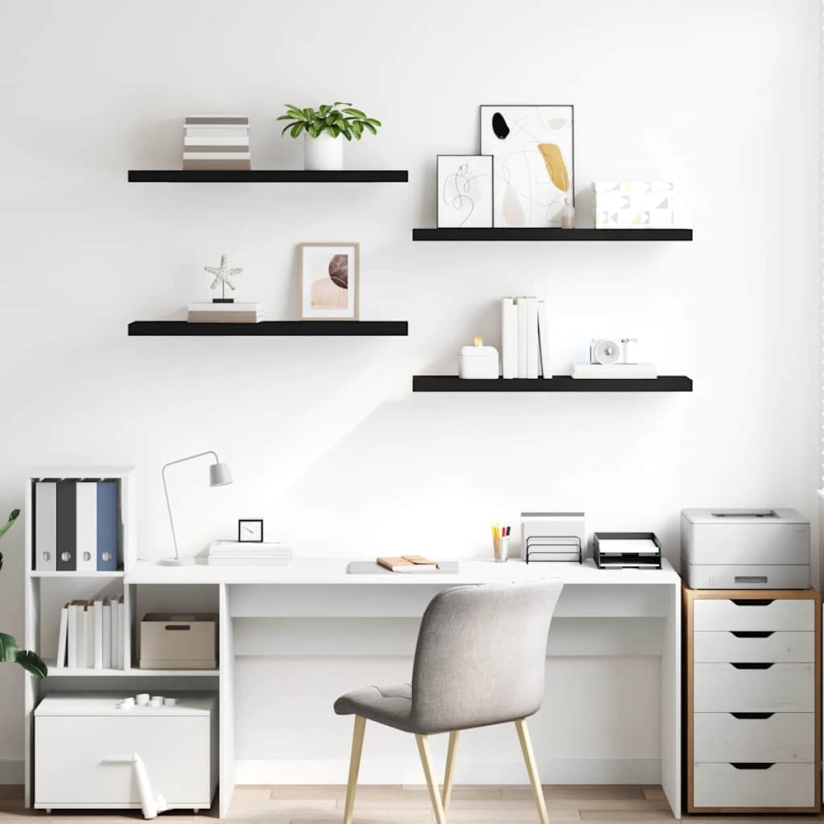 vidaXL Ράφια Τοίχου 4 τεμ. Μαύρα 90x23,5x3,8 εκ. MDF