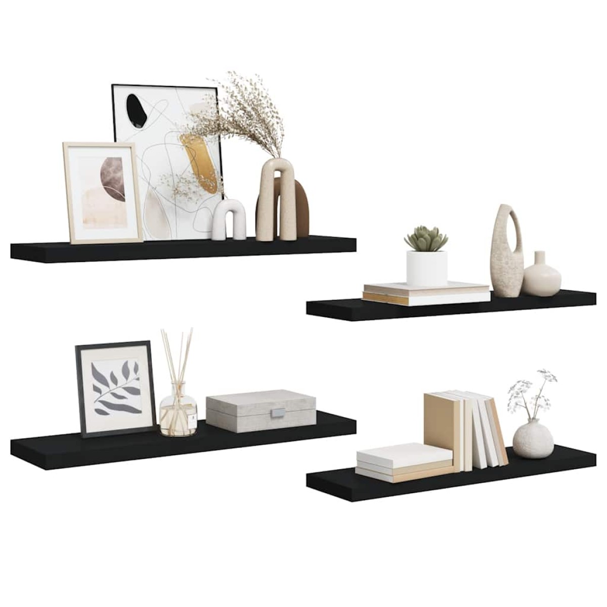 vidaXL Ράφια Τοίχου 4 τεμ. Μαύρα 90x23,5x3,8 εκ. MDF