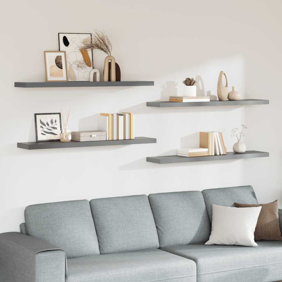 vidaXL Ράφια Τοίχου 4 τεμ. Γκρι 120x23,5x3,8 εκ. MDF