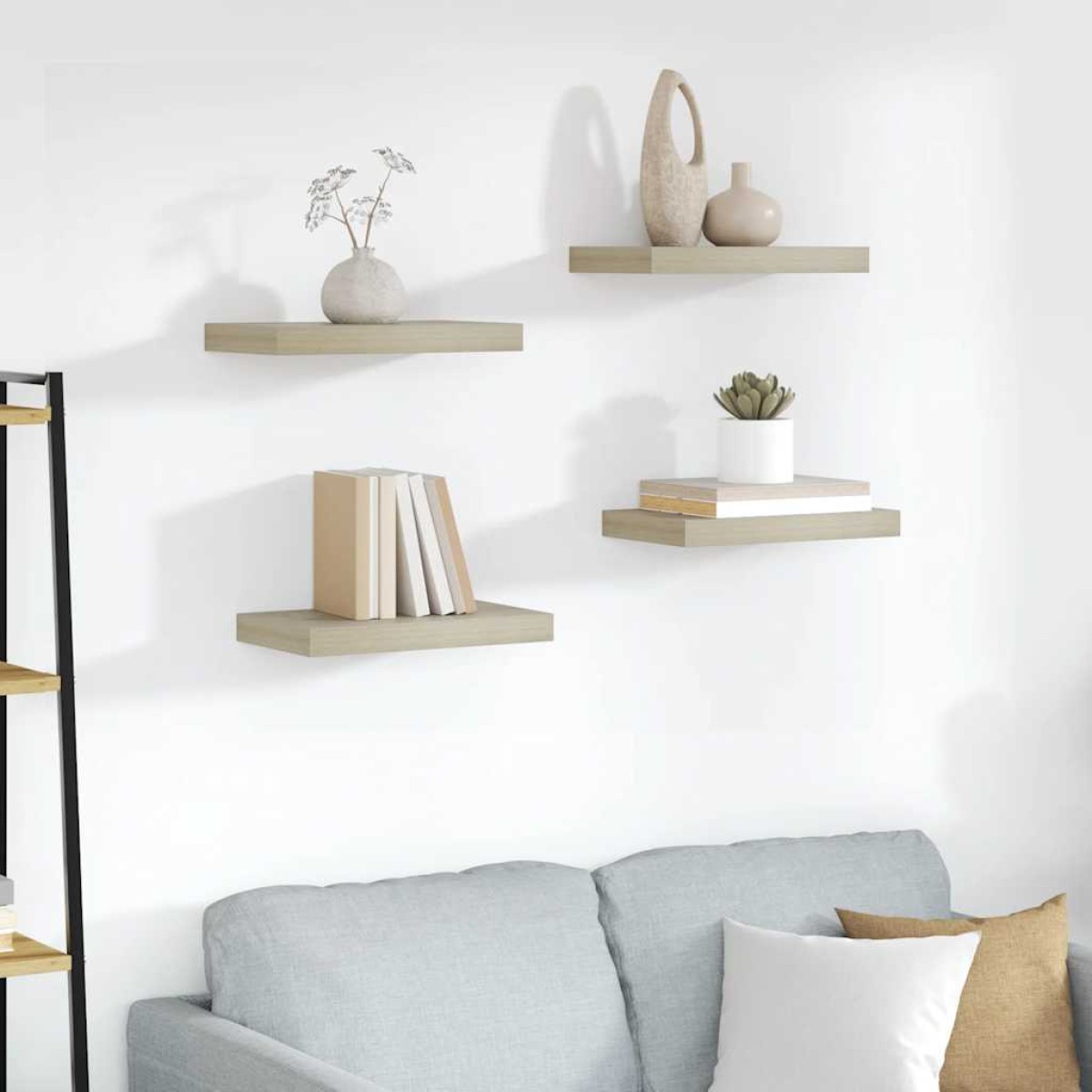 vidaXL Ράφια Τοίχου 4 τεμ. Χρώμα Δρυός 40x23x3,8 εκ. MDF
