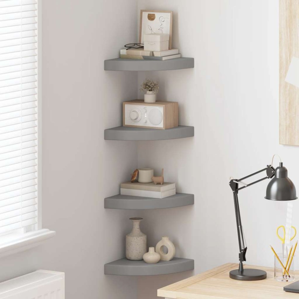 vidaXL Ράφια Τοίχου Γωνιακά 4 τεμ. Γκρι 25x25x3,8 εκ. MDF